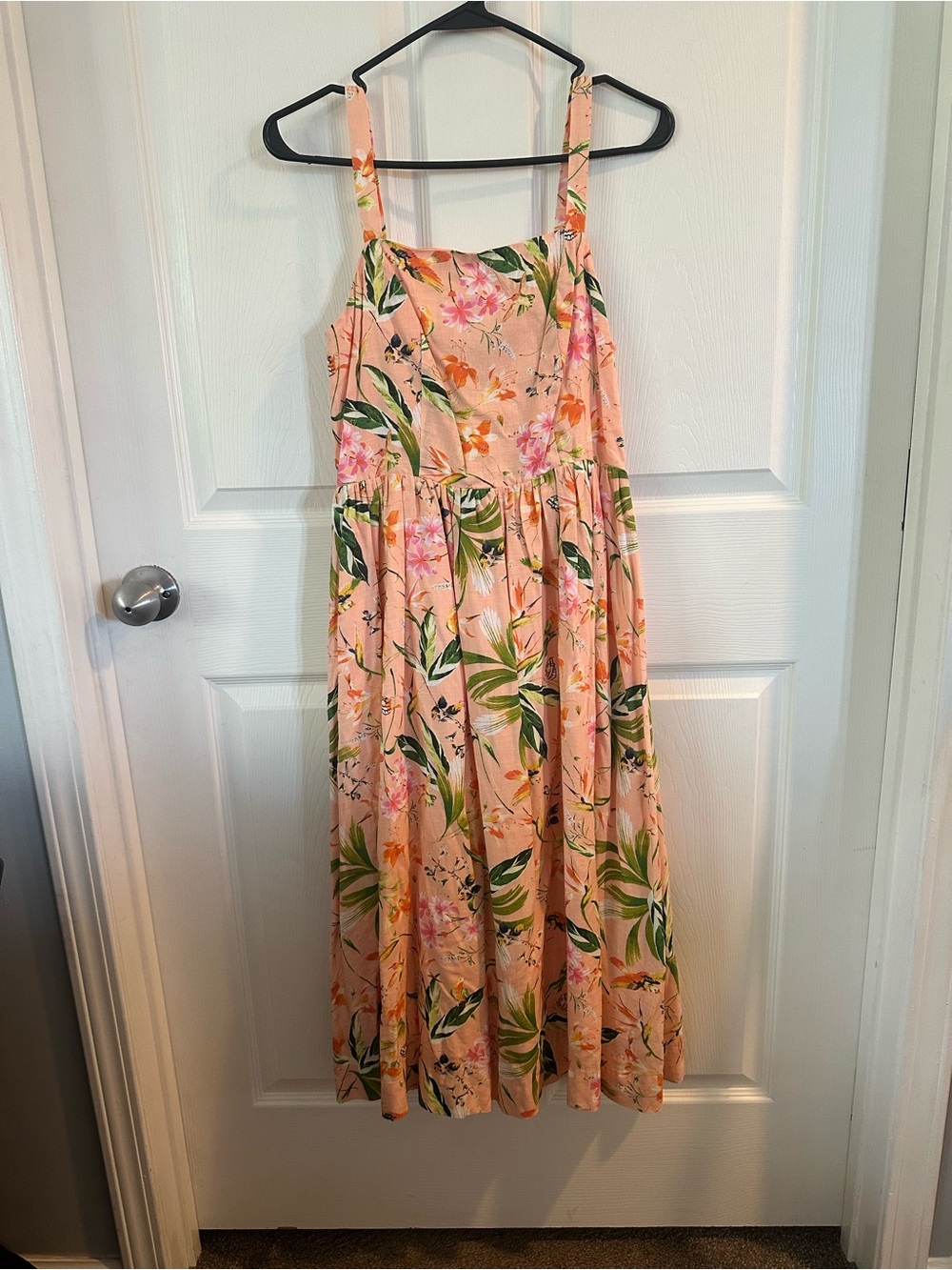 Pink Floral Maxi Sundress with Green Leaf Print